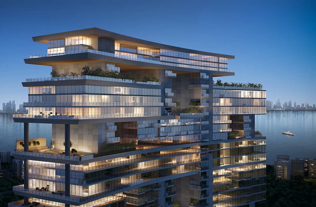 Rooftop infinity pool at Radiant Marina Towers with stunning city skyline and marina views