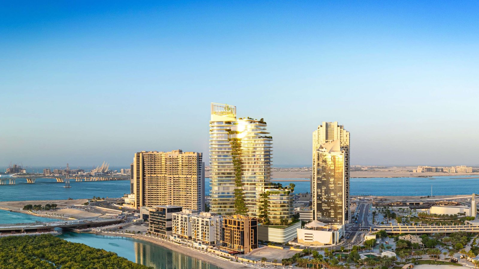 Premium 1–3 bedroom apartments and duplexes at Rivage with panoramic sea, mangrove, and city views in Abu Dhabi.